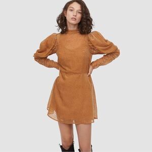 H&M Puff Sleeved Mini Dress in Dark Beige, Size 4